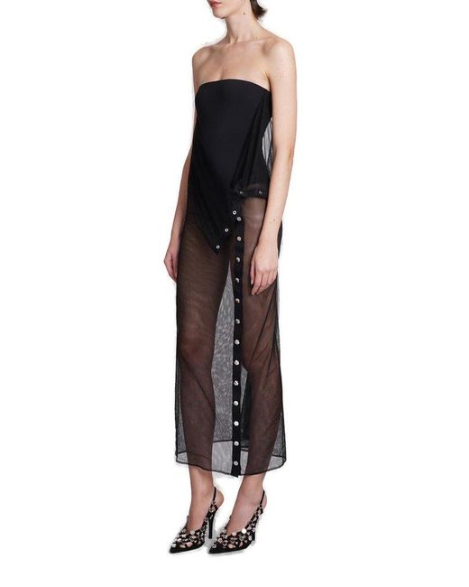 The Attico Black Mesh-overlay Semi-sheer Strapless Dress