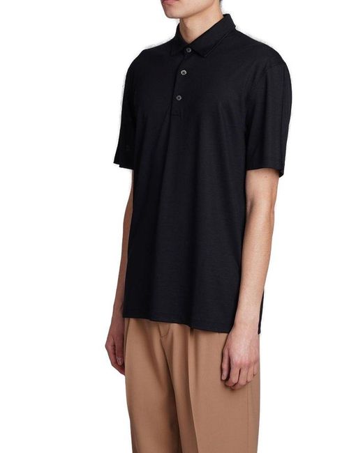Zegna Black Straight Hem Polo Shirt for men