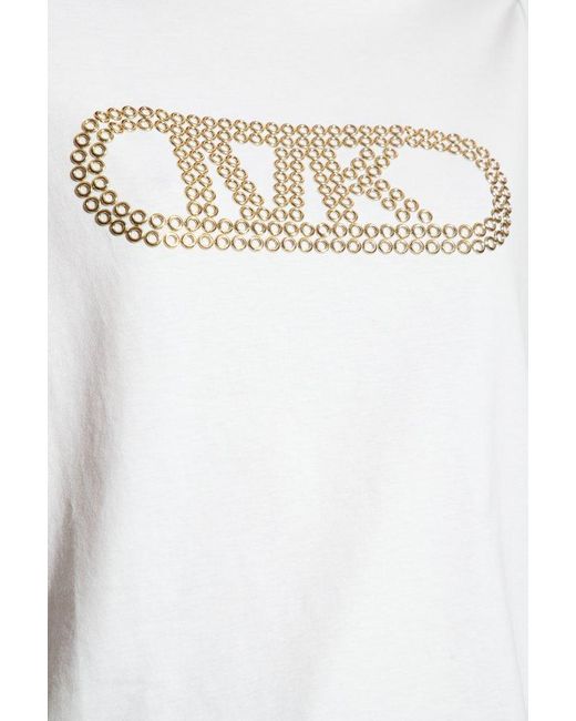 Michael Kors White Mk Grommeted Empire Logo Organic Cotton T-Shirt
