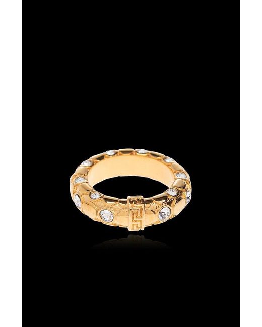 Versace Metallic Ring With Shimmering Crystals