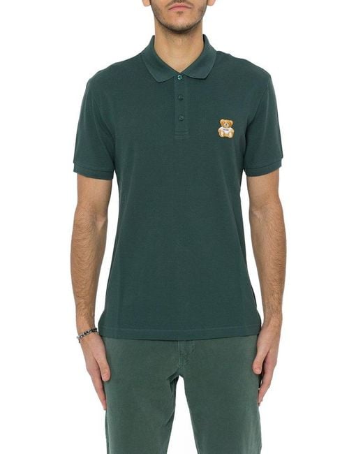 Moschino Green Bear Embroidered Polo Shirt for men