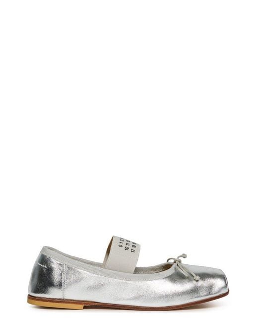 MM6 by Maison Martin Margiela White Kids Bow-Detailed Square Toe Ballerinas