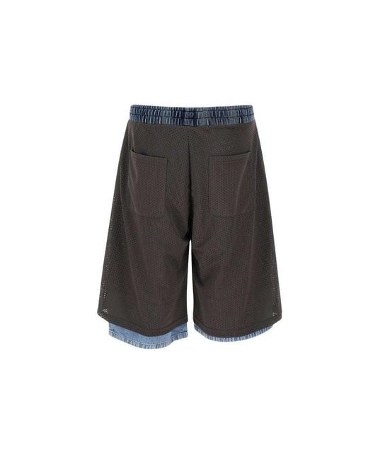 DIESEL Gray P-ecky Mesh Denim Wide-leg Shorts for men