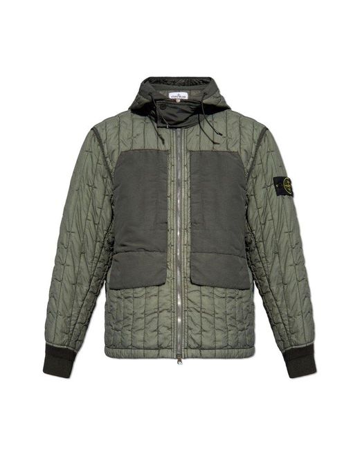 Stone Island Green Quilted Jacket With Logo for men