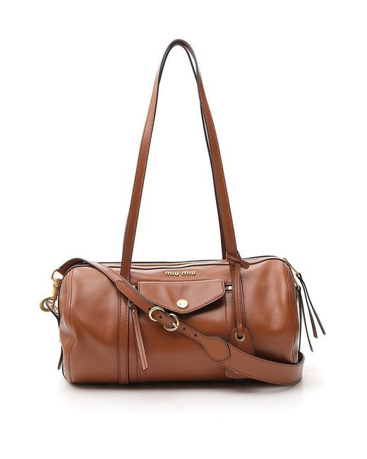 Miu Miu Leather Grace Lux Duffle Bag in Brown Lyst