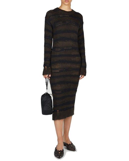 Acne Black Crewneck Open-knit Midi Dress