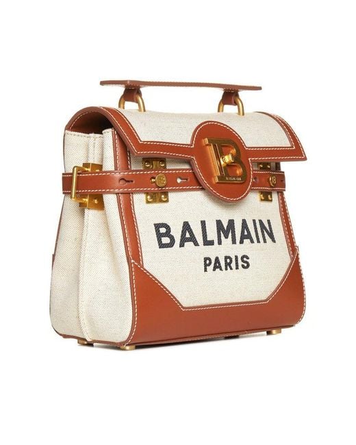 Balmain Brown Neutral B-buzz 23 Top Handle Bag - Women's - Linen/flax/cotton/bos Taurus/bos Taurus