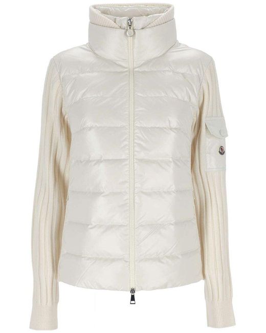 Moncler White Panelled Zip-up Padded Jacket
