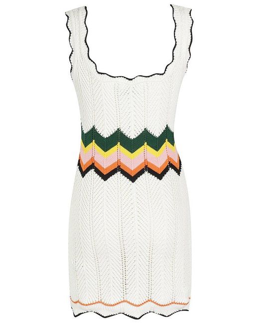 Casablancabrand White Chevron Lace Knitted Mini Dress