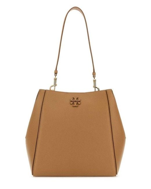 Tory Burch Brown Grained Leather Bucket Handbag