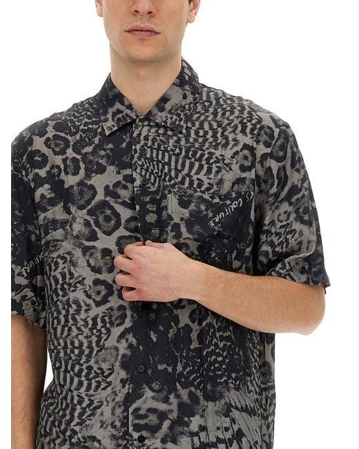 Versace Black Animalier Print Short-sleeved Shirt for men