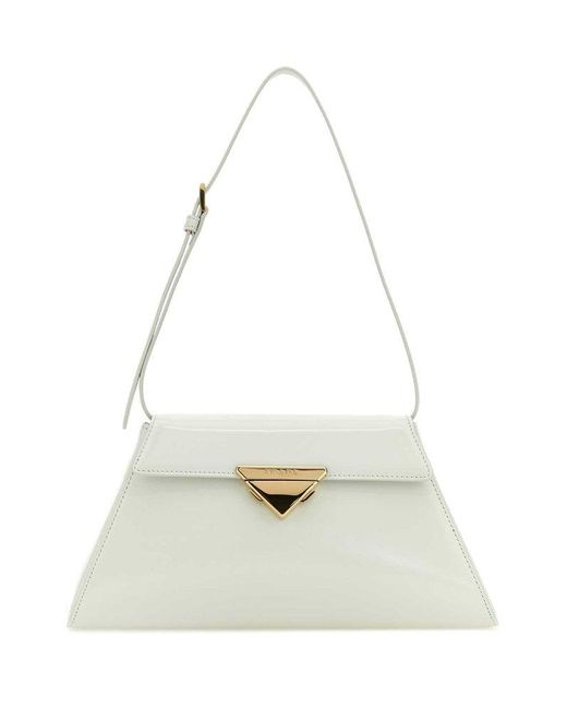 Prada White Triangle-logo Foldover Top Shoulder Bag