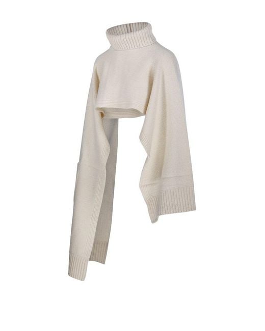 Sandbeige White Cropped Turtleneck Sweater