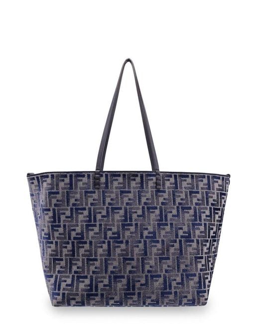 Fendi Blue Roll Monogrammed Large Tote Bag