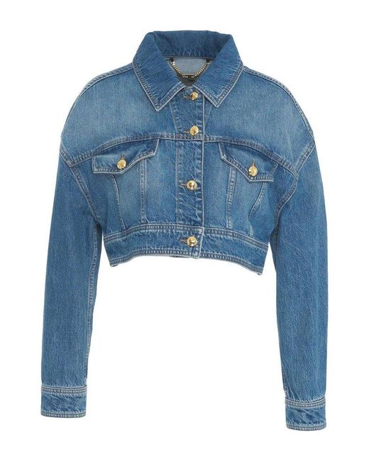 Elisabetta Franchi Blue Oversized Cropped Denim Jacket