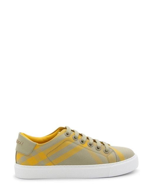 Burberry Yellow Checked Lace-up Sneakers