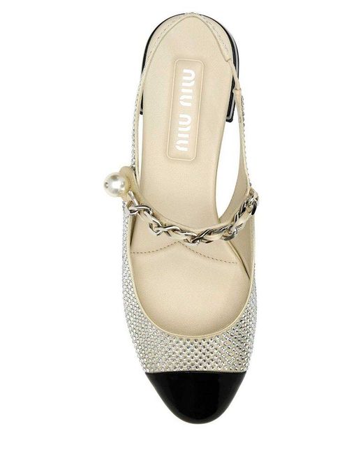 Miu Miu White Embellished Chain-linked Ballet Shoes