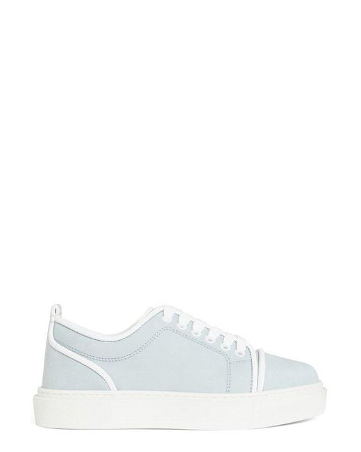 Christian Louboutin White Sneakers "adolon" In Suede Azzurra