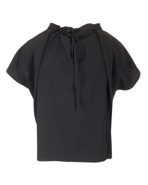 MM6 by Maison Martin Margiela Black Cropped Top With Cap Sleeves Tops