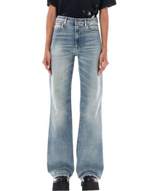 R13 Blue Jane Crackled-effect High Waist Wide-leg Jeans