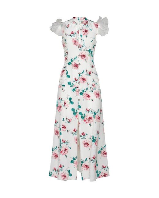 Alessandra Rich White Floral-printed V-neck Shirt Dress