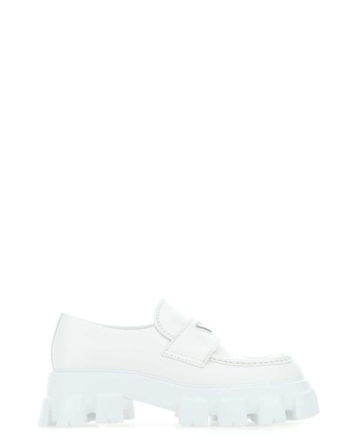 Prada White Leather Monolith Loafers for men