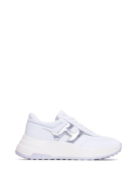 Hogan White Logo Patch Round Toe Sneakers