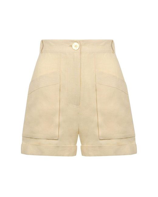 LeKasha Natural Button Detailed Shorts