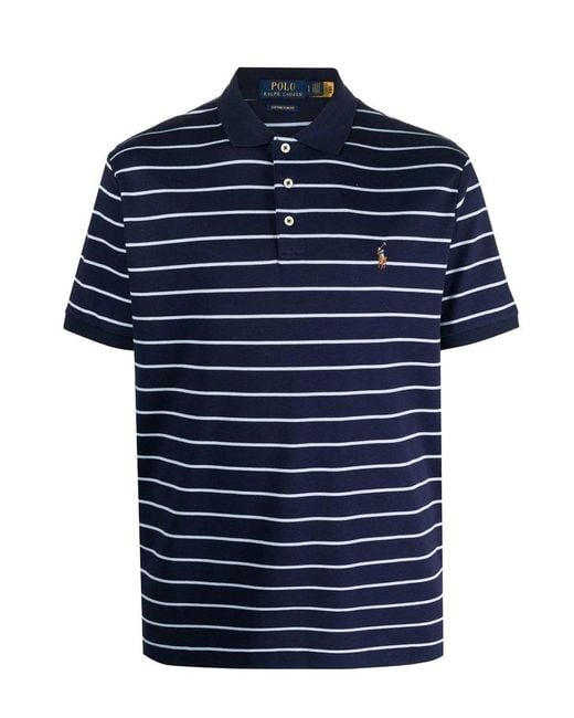 Polo Ralph Lauren Blue Polo Pony Embroidered Striped Polo Shirt for men