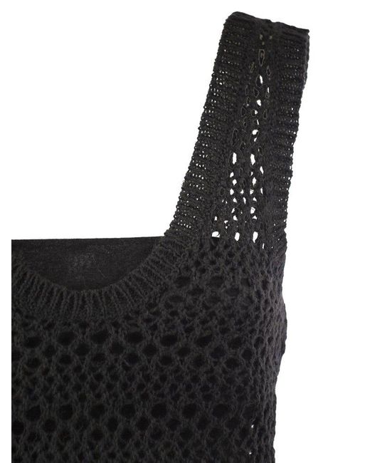 Brunello Cucinelli Black Net Knitted Linen And Silk Top