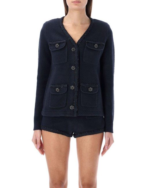 SelfPortrait Knit Cardigan in Blue Lyst