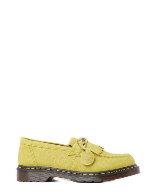 Dr. Martens Yellow Adrian Snaffle Repello Emboss Suede Kiltie Loafers for men
