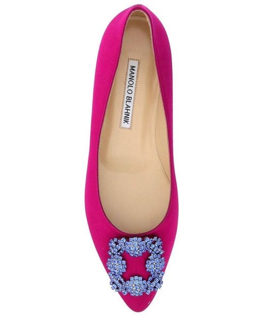 Manolo Blahnik Pink Hangisi Buckle Embellished Slip-on Ballerina Shoes