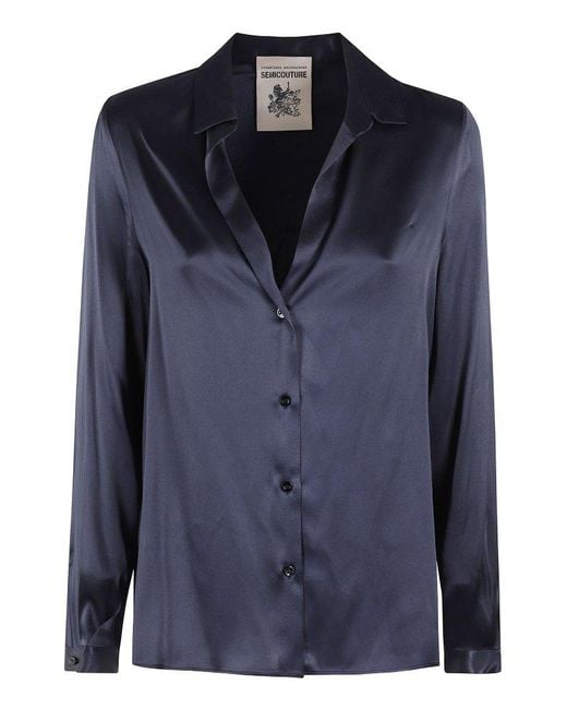 Semicouture Blue Button-Up Long Sleeve Top