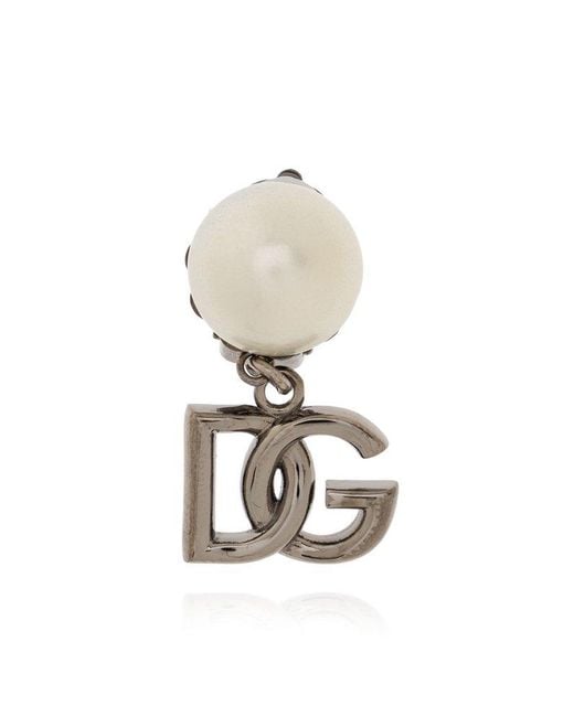 Dolce & Gabbana White Clip-on Earrings With Logo,