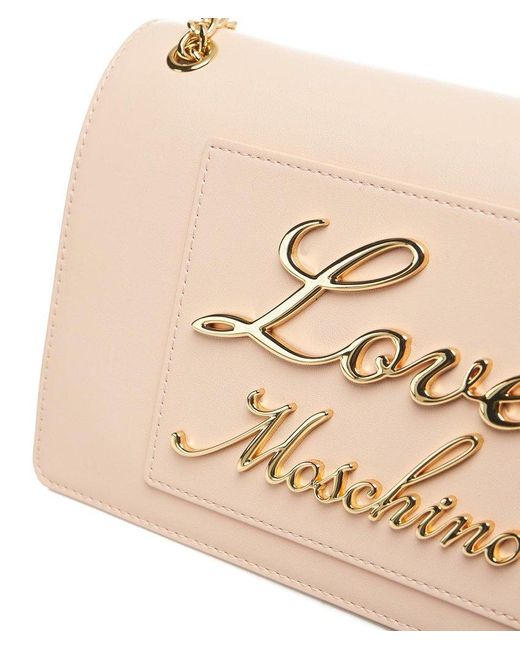 Love Moschino Natural Logo Lettering Chain Linked Shoulder Bag