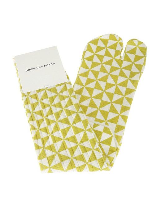 Dries Van Noten Metallic Geometric-printed Knitted Tabi Socks