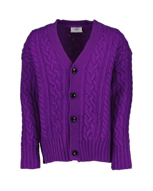 AMI Purple V-neck Knit Cardigan