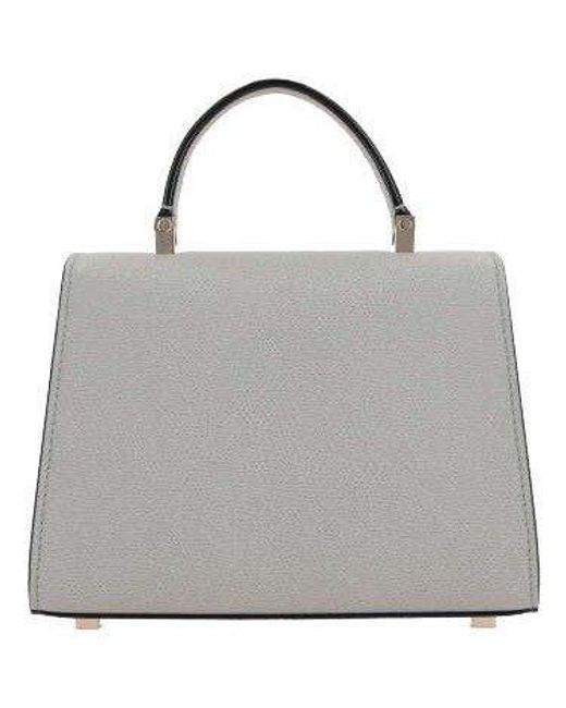 Valextra Gray Iside Foldover Micro Top Handle Bag