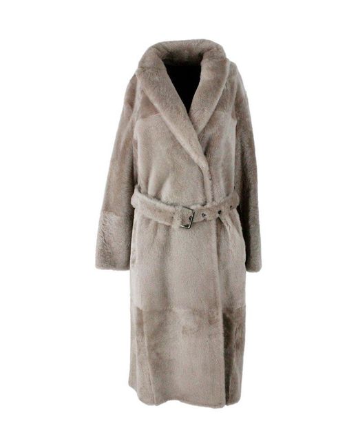 Brunello Cucinelli Natural Reversible Belted Teddy Coat