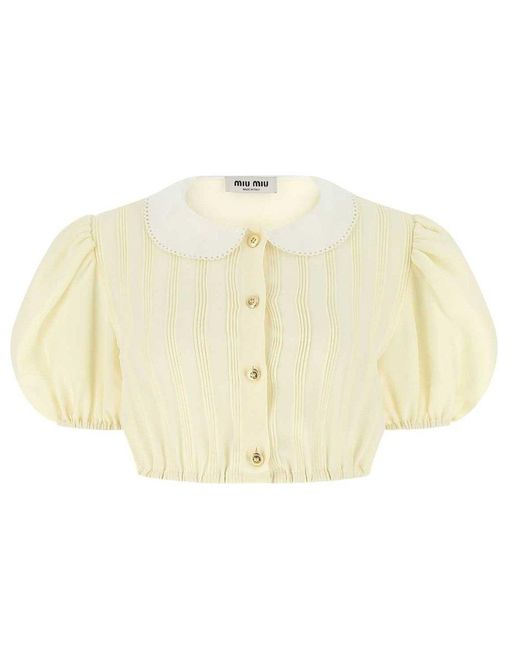 Miu Miu Yellow Button-up Short Sleeved Cropped Top