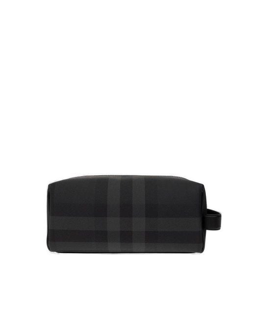 Burberry Logo Detailed Checked Wash Bag in Black for Men | Lyst