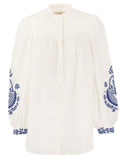 Weekend by Maxmara White Carnia Linen Cloth Shirt With Embroidery