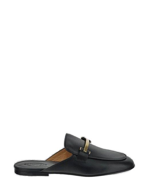 Tod's Black Logo Engraved Slip-On Mules