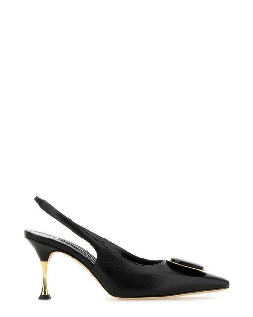 Manolo Blahnik Black Pointed-Toe Slingback Pumps