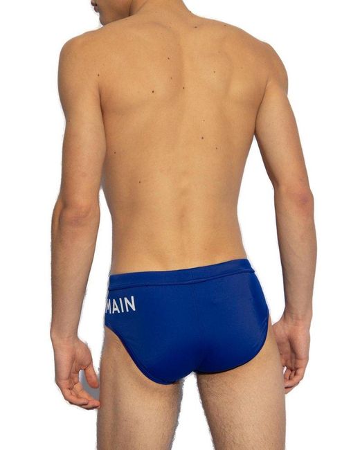 Balmain Blue Swim Briefs With Logo for men