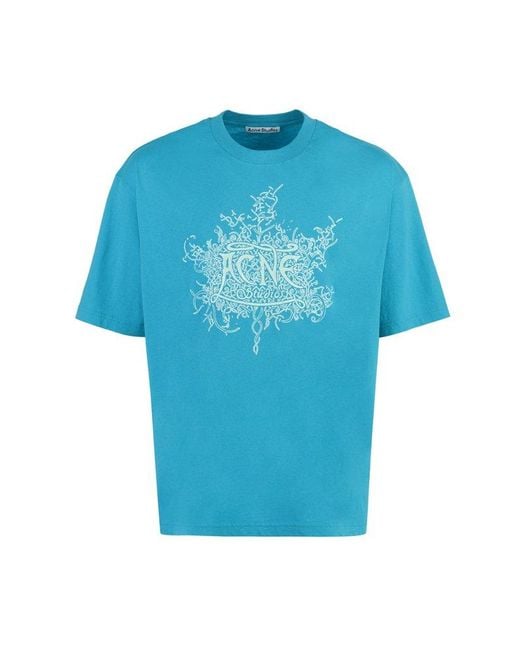 Acne Blue Cotton Crew-neck T-shirt for men