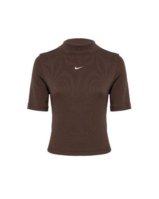 Nike Brown Sportswear Essentials Mock-neck T-shirt