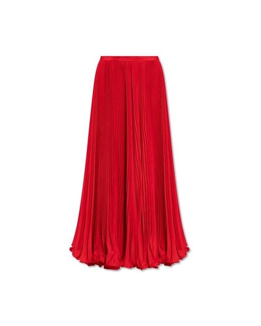 Balmain Pleated Maxi Skirt in Red | Lyst