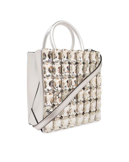 Moschino White Embellished Top Handle Bag